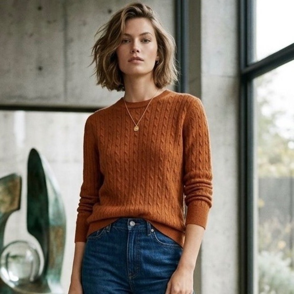 Jason Wu 100% Extra Fine Merino Wool Cable Knit Crewneck Sweater, Size L